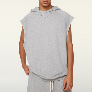 Wholesale Custom Men's Heavyweight French Terry Cotton Vintage Pullover <b>Hoodie</b> <b>Sleeveless</b> with Raw Hem Distressed for Winter - Product Image 1