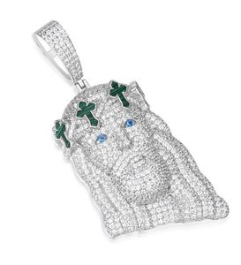 Colgante de Cruz Verde de Jesús con Piedras de Moissanita VVS, Colgante de Plata con Moissanita Real de Corte Redondo, Estilo Hip-hop - Product Image 2