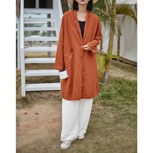 เสื้อโค้ทคาร์ดิแกนผ้าลินินวินเทจมีกระเป๋าทรงหลวมลำลองสำหรับผู้หญิง - Product Image 2