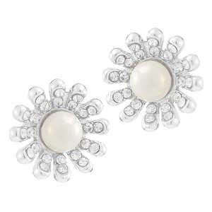 Kriaa 1307154, pendientes de tuerca de perla de piedra austriaca blanca chapados en plata, accesorio de joyería de moda - Product Image 1