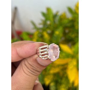 Bague ovale en argent 925 avec quartz rose, sertissage tendance, plaqué or rose et rhodium, certifiée IGI, cadeau avec placage couleur or 18 carats - Product Image 2