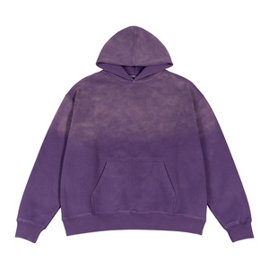 เสื้อฮู้ดมีซิปโอเวอร์ไซส์สำหรับผู้ชายผ้าฟลีซสีพื้นสไตล์สตรีทแวร์ผ้าเปียกกรดวินเทจ - Product Image 1