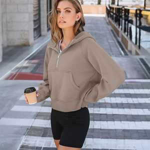 Femmes quart fermeture éclair sweats à capuche Baggy Boxy Fit 100% coton Street Style hiver pull hauts à la mode femmes sweats à capuche - Product Image 5