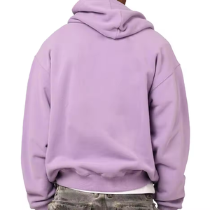 Sudadera con Capucha para Hombre, Corte Holgado, Tejido Grueso, Color Morado, 450 g/m², Felpa Francesa, Hombros Caídos, Cierre de Cremallera - Product Image 3