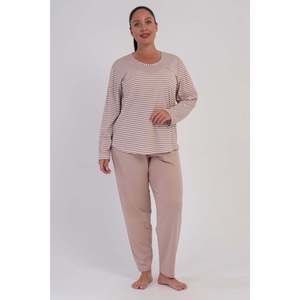KADIN P.SUPREM XXL O YAKA UZUN KOL PIJAMA TAKIM - สีเบจ - สีเบจ - Product Image 1