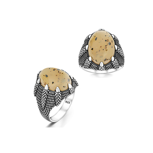 Anello da uomo in argento con pietra di agata Yemen Eagle Claw - Product Image 2