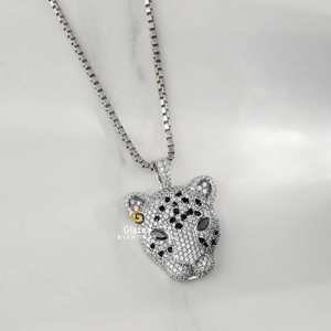 สร้อยคอลายเสือดาวเพชรโมอิสสีดำจี้หินลายจุดเครื่องประดับฮิปฮอปสีขาว10kt - Product Image 1