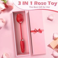 Consoladores telescópicos de diseño silencioso 3 en 1, varita con forma de rosa, vagina femenina, vibradores de succión de rosa para mujer