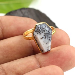 Anillo con forma de ataúd de ópalo dendrítico Natural único de 11x17mm, Plata de Ley 925 chapada en oro, joyería personalizada para mujer Eternity Vermeil - Product Image 3