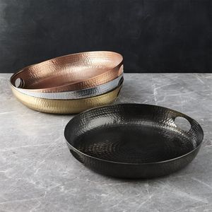 Round Shape Metal Serving <b>Tray</b> With Handles For <b>Kitchen</b> Dining Table Food Serving And Home Decor - Product Image 3