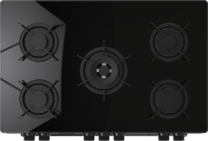 Cuisinière à gaz encastrable 5 brûleurs avec triple brûleur central, plaque vitrocéramique blanche, four en verre noir, appareil de cuisine - Product Image 3