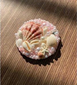 Miroir de poche rond en coquillage, fait à la main au Vietnam, ornementation en coquillage marin, cosmétique - Product Image 2