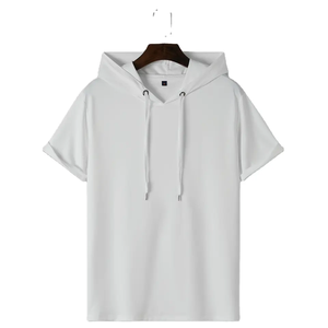 2023 hommes été Collection Hip Hop Streetwear à manches courtes à capuche T-Shirt 100% coton popeline tissu grande taille vêtements de mode - Product Image 2