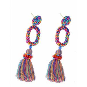 Pendientes de aro de cuentas de semillas de declaración colores y patrones personalizados disponibles Pendientes de gota de cuentas de moda para mujeres y niñas - Product Image 3