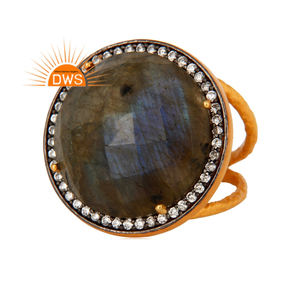 Bague de déclaration en argent sterling, pierre précieuse naturelle en CZ et Labradorite, bijoux personnalisés, - Product Image 1