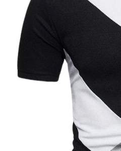Camiseta Polo Personalizada para Hombre en Bloques de Color Negro, Blanco y Gris, Manga Corta, Cuello con Botones, Corte Ajustado Informal, Top de Moda de Verano - Product Image 4
