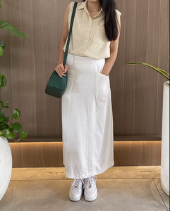 Jupe décontractée en lin mélangé viscose respirante, inaltérable, infroissable, taille naturelle, longueur midi, fabrication vietnamienne - Product Image 2