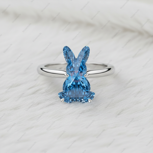 Anillo de Compromiso Solitario de Moda con Diamante Cultivado en Laboratorio de 3 Quilates, Corte Conejito Azul Fantasía, Certificado GIA IGI, Chapado en Oro Fino de 925, Regalo - Product Image 2