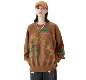 เสื้อสเวตเตอร์ลำลองสำหรับผู้หญิง, เสื้อสวมหัวทรงหลวมพิมพ์ลายหมีน้ำผึ้งแฟชั่นสำหรับฤดูใบไม้ร่วงและฤดูหนาว - Product Image 1