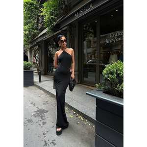 เดรสแม็กซี่ผ้าซาตินสีน้ำตาล ดีไซน์คอ halter เปิดหลัง เอวทรงธรรมชาติ - Product Image 2