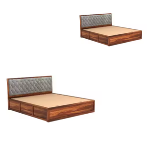 Lit en teck avec tête de lit rembourrée en tissu - Product Image 5