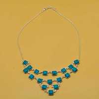 Collier en argent avec pierre turquoise Pierre précieuse Collier en argent massif classique en argent sterling 925 pour femme pour cadeau, fiançailles