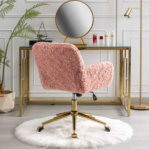 <span class=keywords><strong>Coiffeuse</strong></span> rose en fausse fourrure rose et or Chaise de bureau ergonomique de direction en cuir de luxe moderne et moelleux - Product Image 3