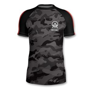 Vente en gros de hauts rashguard à manches courtes personnalisés tissu flexible coutures respectueuses de la peau haute protection UV adaptée aux gymnases - Product Image 2