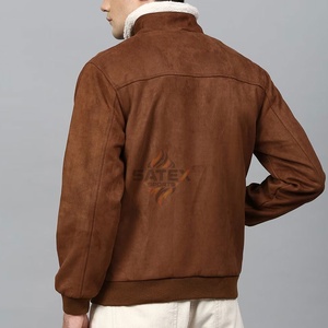 Veste bomber en cuir suédé robuste Roundtree Yorke avec patchwork et broderie Unisexe Veste d'hiver vintage de haute qualité - Product Image 3