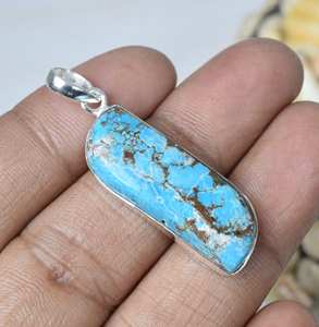 Colgante de joyería hecho a mano de estilo bohemio para mujer, piedra preciosa turquesa azul, Plata de Ley 925 con sello 925, colgante de plata, joyería - Product Image 3
