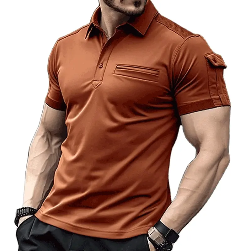 Haut de sport d'été pour hommes, chemise décontractée Fitness Polo vertical extensible Polo à manches courtes