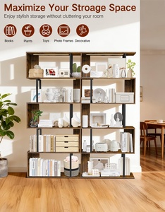 Estantería Moderna en Forma de S de 5 Niveles con Luces LED, Librería Marrón Rústica para Oficina en Casa, Estante Decorativo Industrial - Product Image 6