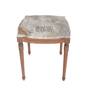 Mesa Auxiliar Cuadrada Neoclásica de Lujo con Tapa de Mármol Gris Premium y Marco de Madera de Caoba Tallado a Mano para Decoración de Palacios - Product Image 1