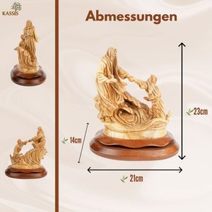 Escena de barco tallada a mano "Jesús calma la tormenta" – Escultura exclusiva de madera de olivo de Belén (36 cm) - Product Image 5
