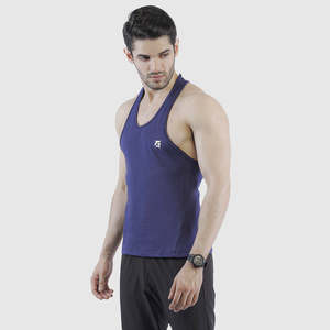 Débardeur de course bleu marine pour homme, respirant, en polyester, coton et élasthanne, style musculation, col à capuche, taille XL, pour la gym et l'entraînement, imprimé - Product Image 1