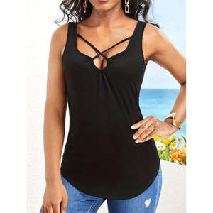 Blusa de viscosa con tiras y detalle cruzado en la parte delantera para mujer, 33405 - Product Image 2