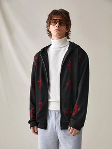 Tendance Hommes Full Zip Imprimé Polaire Sweat À Capuche 100% Coton Avec Logo Personnalisé Confortable Hiver Col À Capuche - Product Image 4