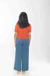 T-shirt décontracté à manches courtes en tricot gaufré orange élégant pour femmes en mélange de polyester léger doux et respirant - Product Image 3