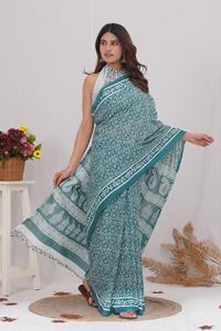 Haute qualité coton Malmal imprimé à la main Saree vêtements de fête d'été pour les femmes vêtements indiens et pakistanais - Product Image 5