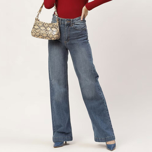 Cotton High Quality Vintage Distressed Wash Breathable Eco-Friendly Casual Comfortable Mid Waist Regular Fit Denim <b>Jeans</b> Women's - Product Image 4