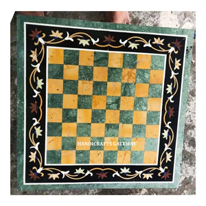 Diseño indio de mármol hecho a mano, diseño de ajedrez exclusivo y antiguo, forma cuadrada, acabado de alta calidad, mesa de centro pulida - Product Image 1