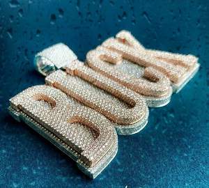 4Ct Real Moissanite Colgante de letra personalizada para hombre 14K Plata chapada en oro blanco - Product Image 3