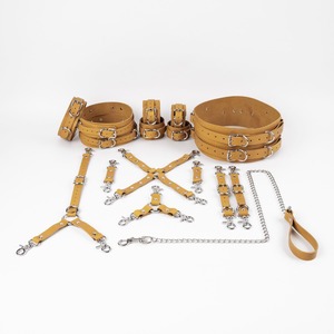Ensemble de 16 pièces de bondage BDSM, différentes couleurs et options de quincaillerie, ceinture de taille et menottes pour les cuisses, cuir de vache véritable, BDSM-021 - Product Image 1