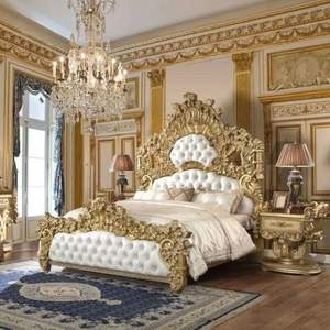 Chambre Antique Classique Lit en Bois Massif Or Acajou Meubles Sculptés à la Main Haute Qualité Moins Cher Tendance Design - Product Image 1