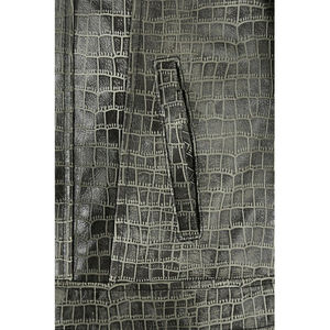 Chaqueta de Lona y Cuero Premium en Gris Negro Brillante, Personalizada con Textura Repujada y Cierre de Cremallera - Product Image 5