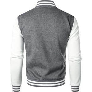 Men Classic Grey Varsity Jacket Premium Athletic Letterman with Contrast White Sleeves wholesale cheap price - Product Image 2
