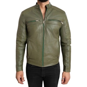 men's black quilted <b>leather</b> bomber <b>jacket</b> with <b>brown</b> Men's Green Cafe Racer Biker <b>Leather</b> <b>Jacket</b> - Product Image 1