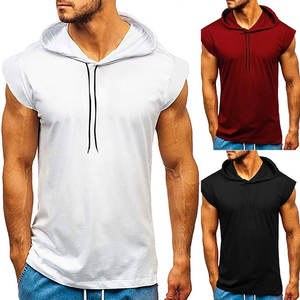 Sudadera con capucha de manga corta de verano personalizada para hombre, camisetas transpirables de punto para entrenamiento de gimnasio y culturismo con bordado para marcas - Product Image 6