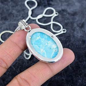 Trendy Natural Larimar Gemstone <b>Sterling</b> <b>Silver</b> Plated Link Chain <b>Necklace</b> for Women Dainty Bohemian Wedding Gift - Product Image 4