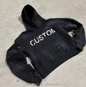Sudadera con capucha personalizada de 400 Gsm con diamantes de imitación para hombre, jersey de gran tamaño lavado ácido DTG DTF, Sudadera con capucha desgastada con estampado Boxy Fit para hombre - Product Image 1